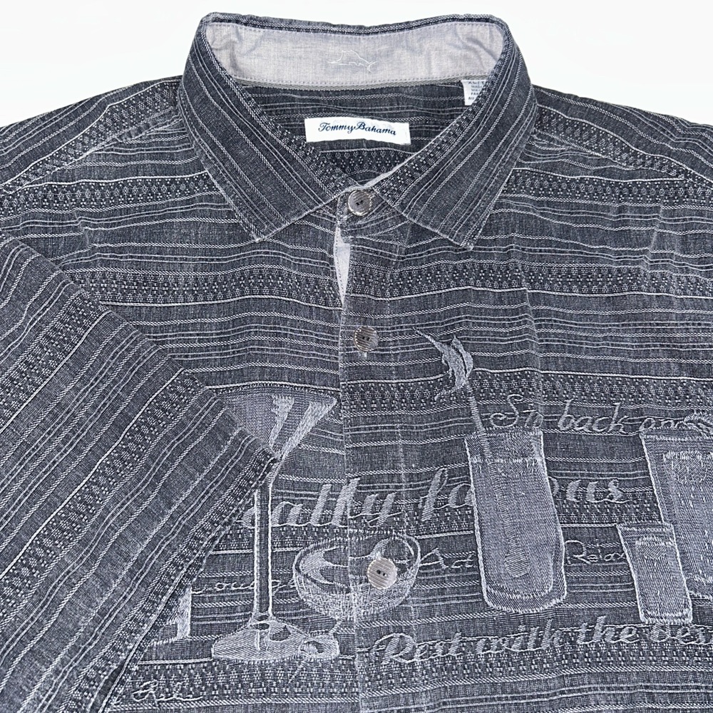 Tommy‎ Bahama Line Em Up 100% Silk Camp Shirt Mens XL Cocktails Relax